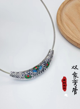 足银弯管吉像如意吊坠复古时尚个性百搭女生项圈45CM毛衣锁骨链