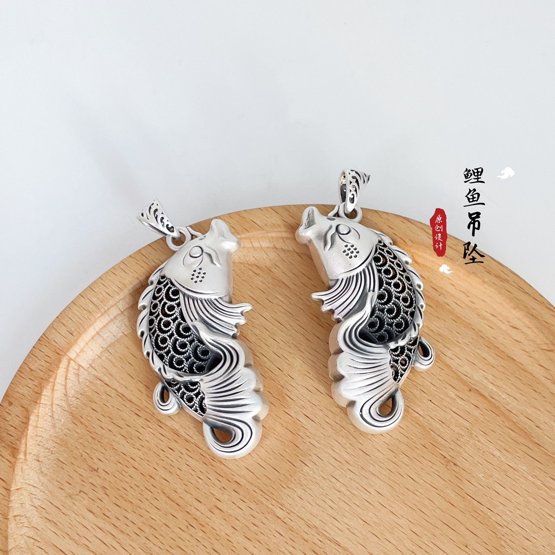 足银21小龙鱼吉庆有鱼锁复古民族风吊坠原创纯手工设计,饰品/流行首饰/时尚饰品新,项链,淘宝优惠券,粉丝福利购,淘宝优惠卷