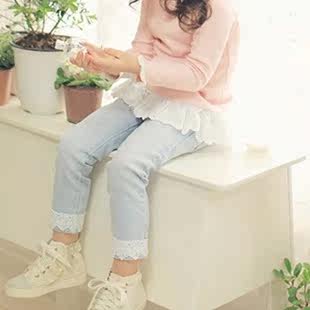 亏本清仓 春秋韩国童装2-4岁女童柔软弹力水洗牛仔裤儿童九分裤