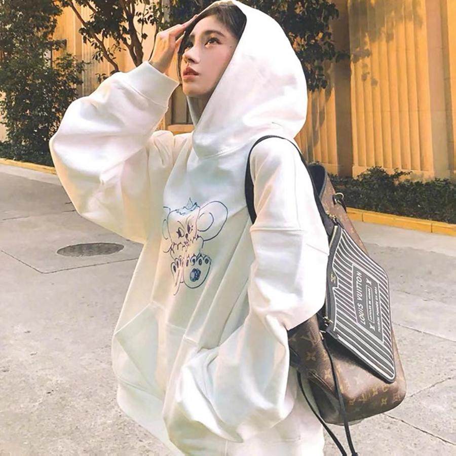 明星同款宽松连帽卫衣女图片