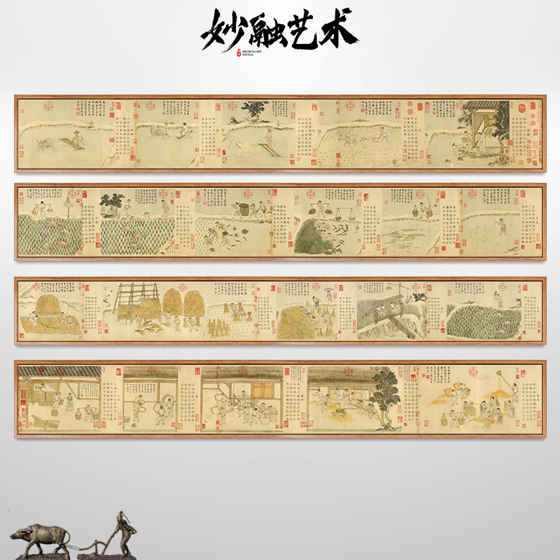 古代人物耕种图农耕文化民俗画新中式装饰画背景墙挂画仿古壁画图片