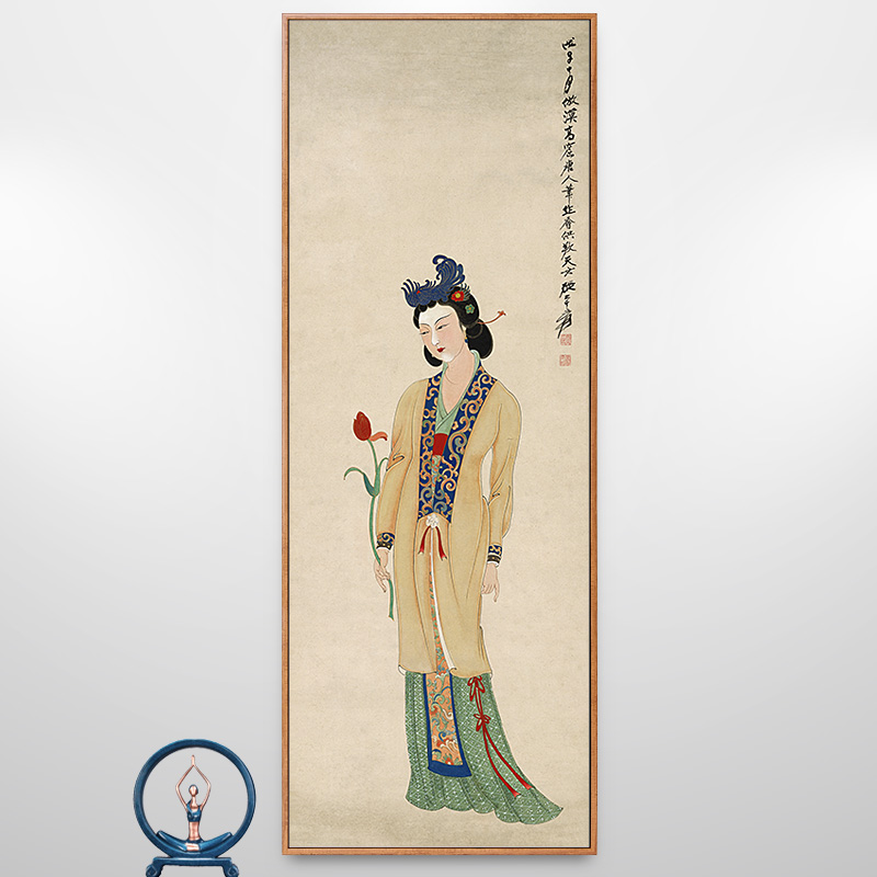 张大千仕女图古装人物画古风美女画美人壁画新中式装饰画走廊挂画