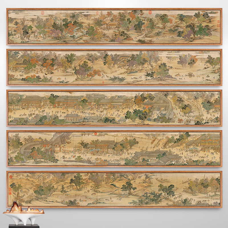 金陵图宋代建筑人物风俗画新中式客厅装饰画背景墙挂画中国风壁画