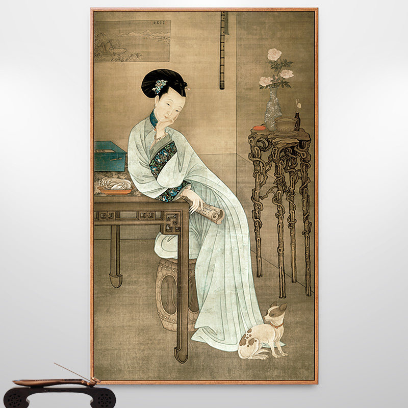 春阁倦读图冷枚仕女图挂画美人图古代美女人物装饰画玄关壁画古风
