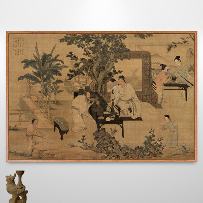 玩古图杜堇古代人物画新中式客厅装饰画背景墙茶室挂画仿古壁画