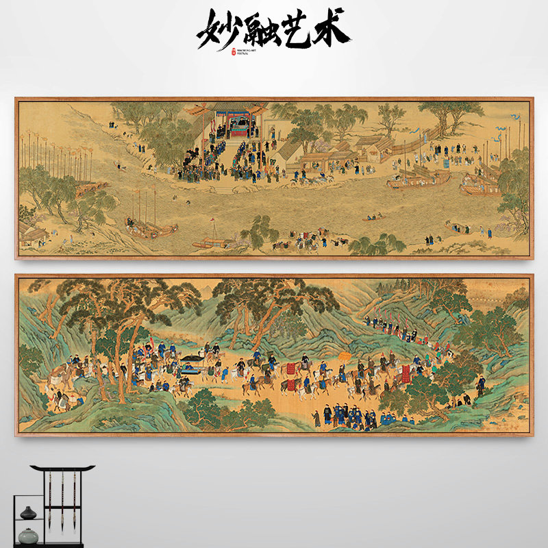黄河督运图古画古代漕运山水画新中式展厅装饰画背景墙挂画仿古