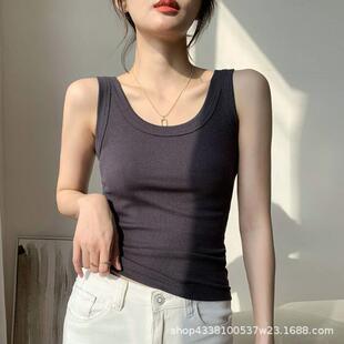 高弹螺纹内搭无袖百搭打底背心女吊带上衣宽肩带遮副乳防走光外穿