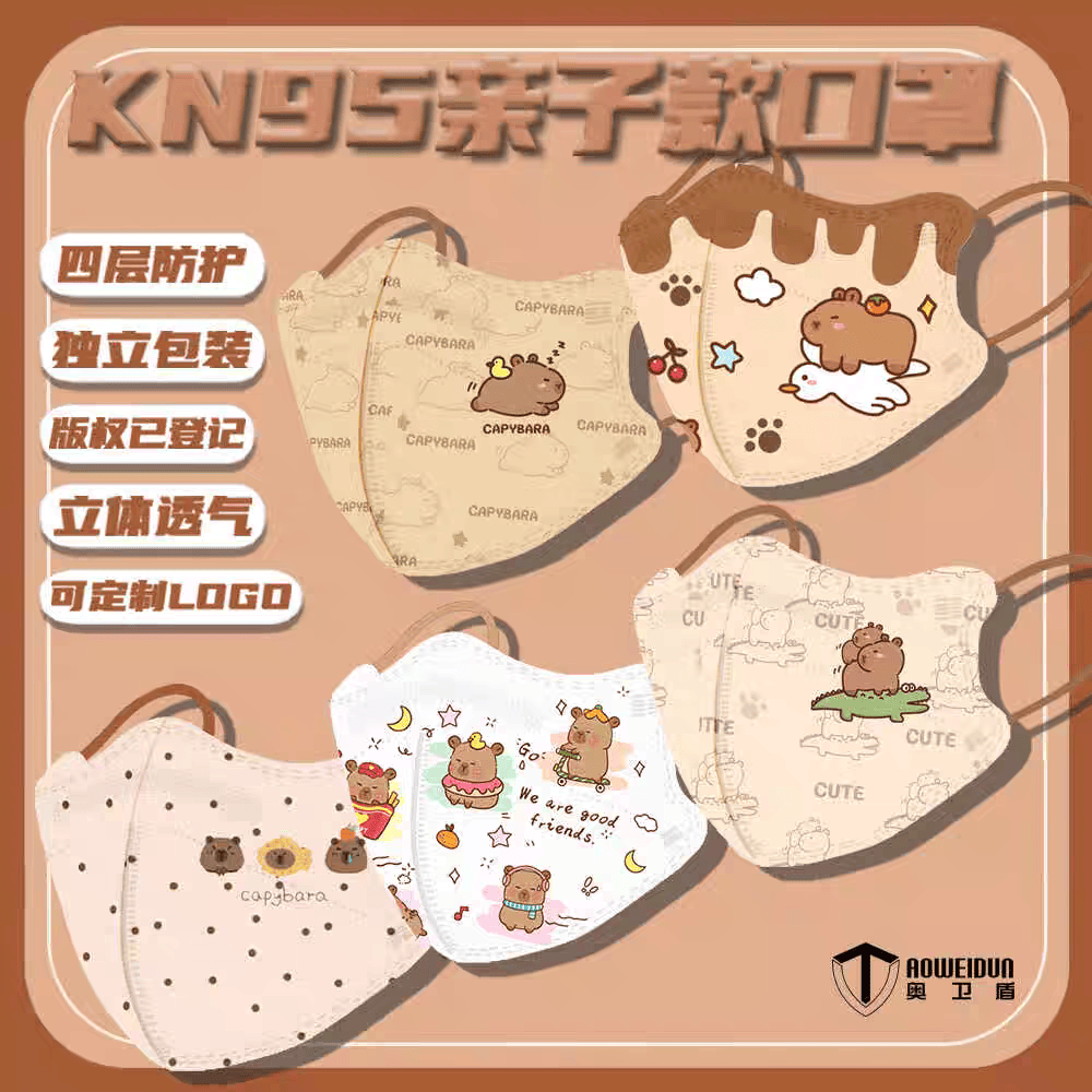 KN95水豚卡皮巴拉儿童成人口罩专用3d立体口耳罩卡通图案学生防护,居家日用,口罩,淘宝优惠券,粉丝福利购,淘宝优惠卷
