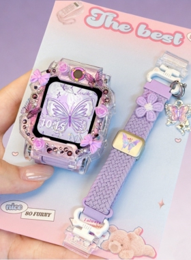 适用于小天才手表表带z11/z10/z9少年版z8/z7s编织磁吸z6PRO蝴蝶