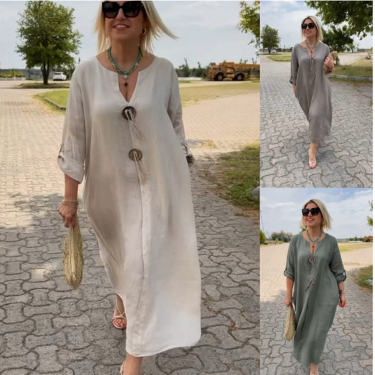 5XL plus size Summer dress for women大码时尚女士棉麻连衣裙