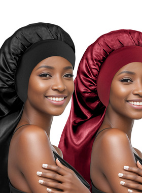 nightcap shower cap women 纯色浴帽时尚缎面宽边睡帽女士化疗帽