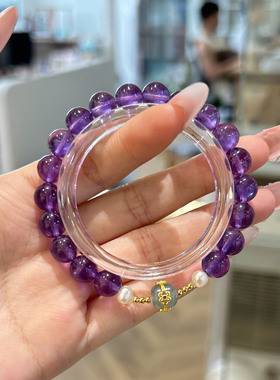 巧恩天然紫水晶珍珠翡翠配件手链女生颗粒个性小众水晶串珠款