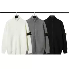 25 Autumn New Trendy Brand Stone Family Zipper Open-Front Stand Collar Knitted Sweater Versatile Simple Unisex Style for Men and Women