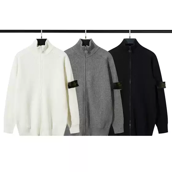 25 Autumn New Trendy Brand Stone Family Zipper Open-Front Stand Collar Knitted Sweater Versatile Simple Unisex Style for Men and Women