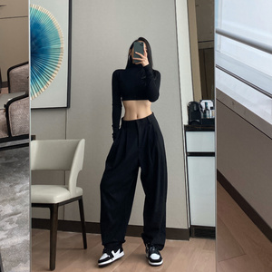 DQSTORE休闲直筒西装裤女秋冬新款高腰宽松显瘦垂感欧美拖地长裤