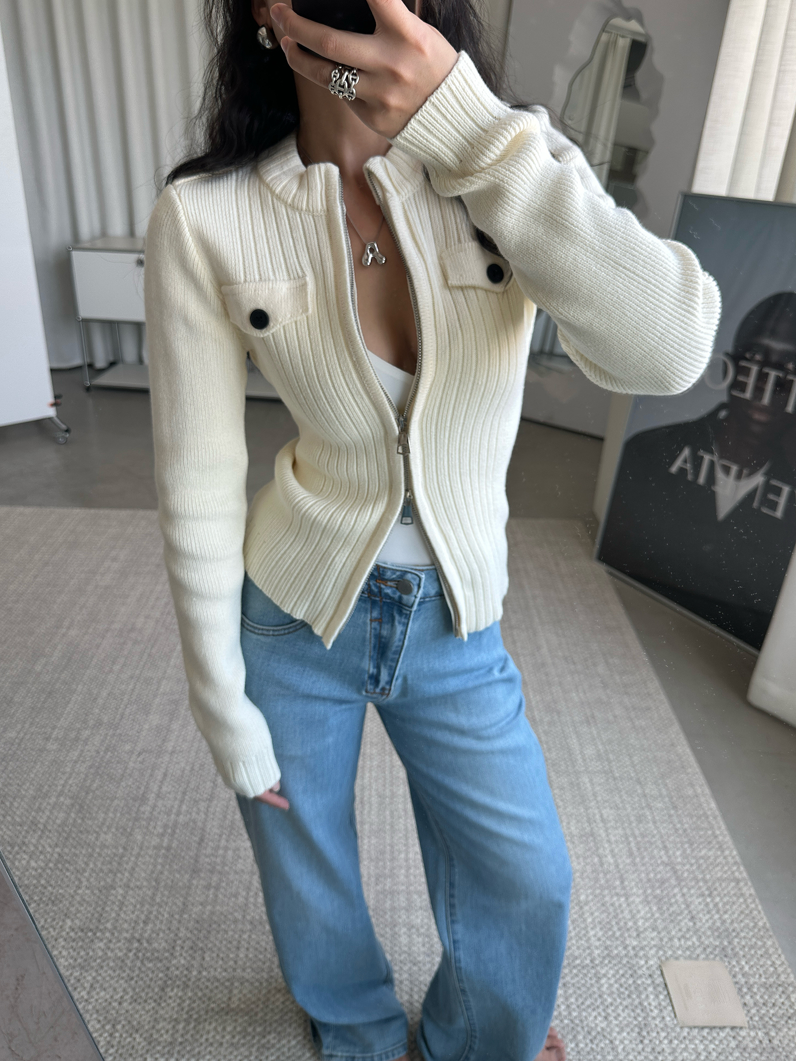 thumbnail for Dqstore High-Sensitivity Long-Sleeve Knitted Cardigan for Women, Early Autumn Outfit, Zip-Up Sweater Jacket, Slim Fit Top