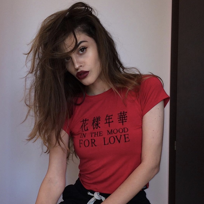 DQSTORE港味花样年华夏季新款红色复古刺绣修身短袖T恤女上衣