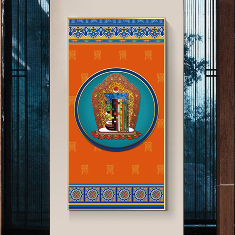 藏式玄关挂画十相自在背景墙唐卡装饰画客厅佛堂藏族吉祥八宝壁画