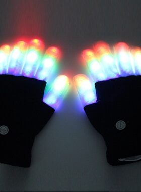 LED发光七彩手套万圣节酒吧聚会Party助威炫彩手套多功能闪光手指