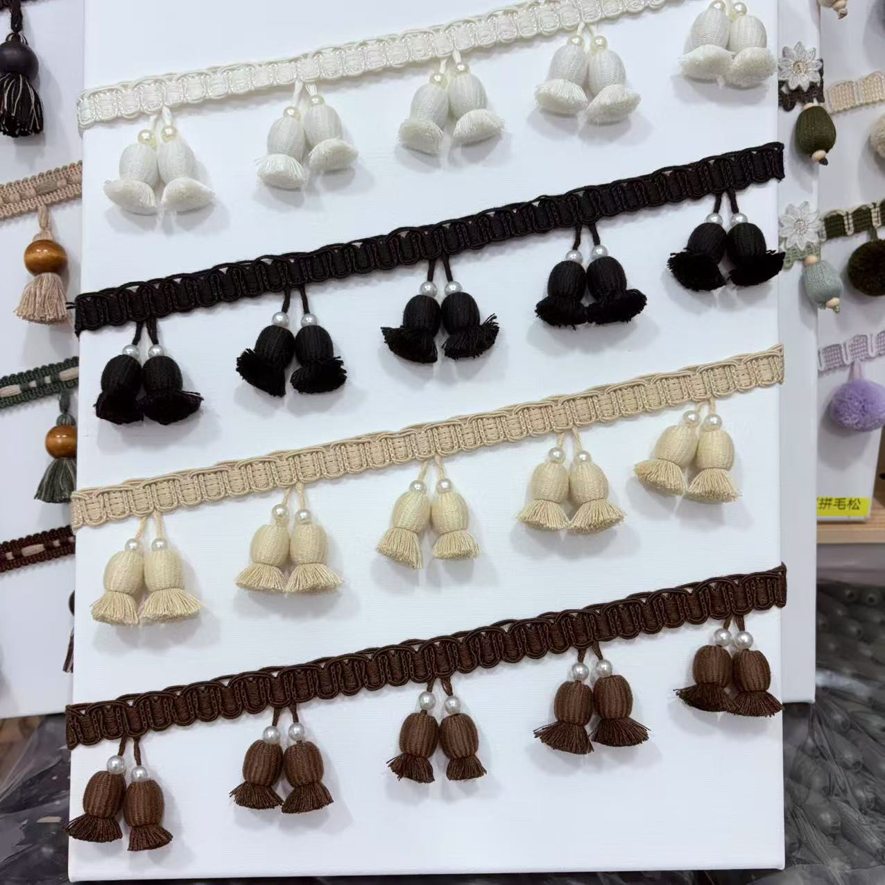 窗帘花边立边黑色米色吊球辅料服装装饰高端帘头幔头穗子