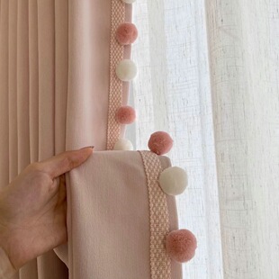 新款窗帘花边法式可爱粉白色毛球装饰立边家纺辅料零剪