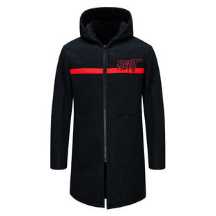 断码 休闲长款 清仓冬季 时尚 黑色连帽保暖加绒毛呢大衣 男士 H888换季