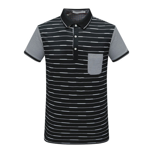 拼色横条纹翻领短袖丝光棉POLO衫