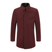 MY494美断码 清仓秋冬中年男士 水貂毛领暗红色商务休闲羊毛呢大衣