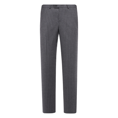 灰色竖条纹羊毛直筒西裤