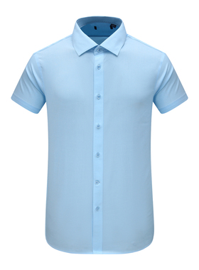 F3449鸟断码清仓夏季款男士商务职业装蓝色舒适透气全棉短袖衬衫