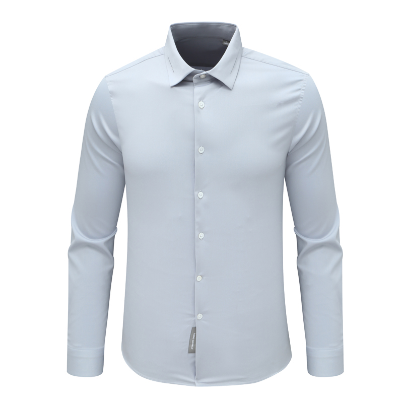 浅灰色微弹力宽松舒适长袖衬衫