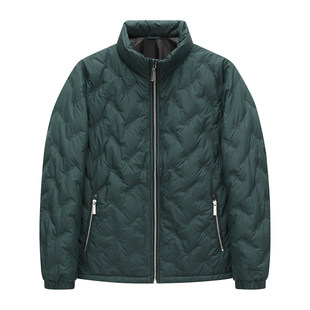 H1359断码清仓冬季男士简约时尚深绿色立领90％白鸭绒保暖羽绒服