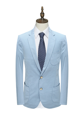 SL14仕东断码清仓春秋款男士96.5％棉浅蓝色德国面料两粒扣单西服