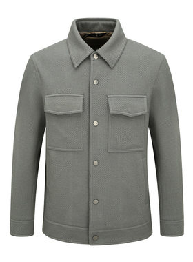 H1407断码清仓春秋款中年男士简约商务休闲灰绿色翻领夹克衫外套