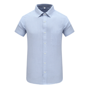衬衫 MY249美尔断码 简约休闲蓝白小格子全棉免烫短袖 男士 清仓夏季
