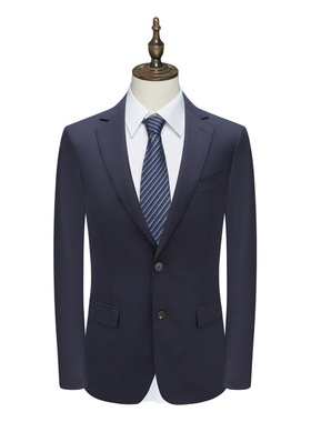 B1638鸟断码清仓春秋男士职业装羊毛桑蚕丝混纺两粒扣深蓝色西服