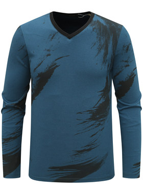 KN20康L尼L断码清仓春秋款男士47.7％棉V领套头打底蓝色长袖T恤衫