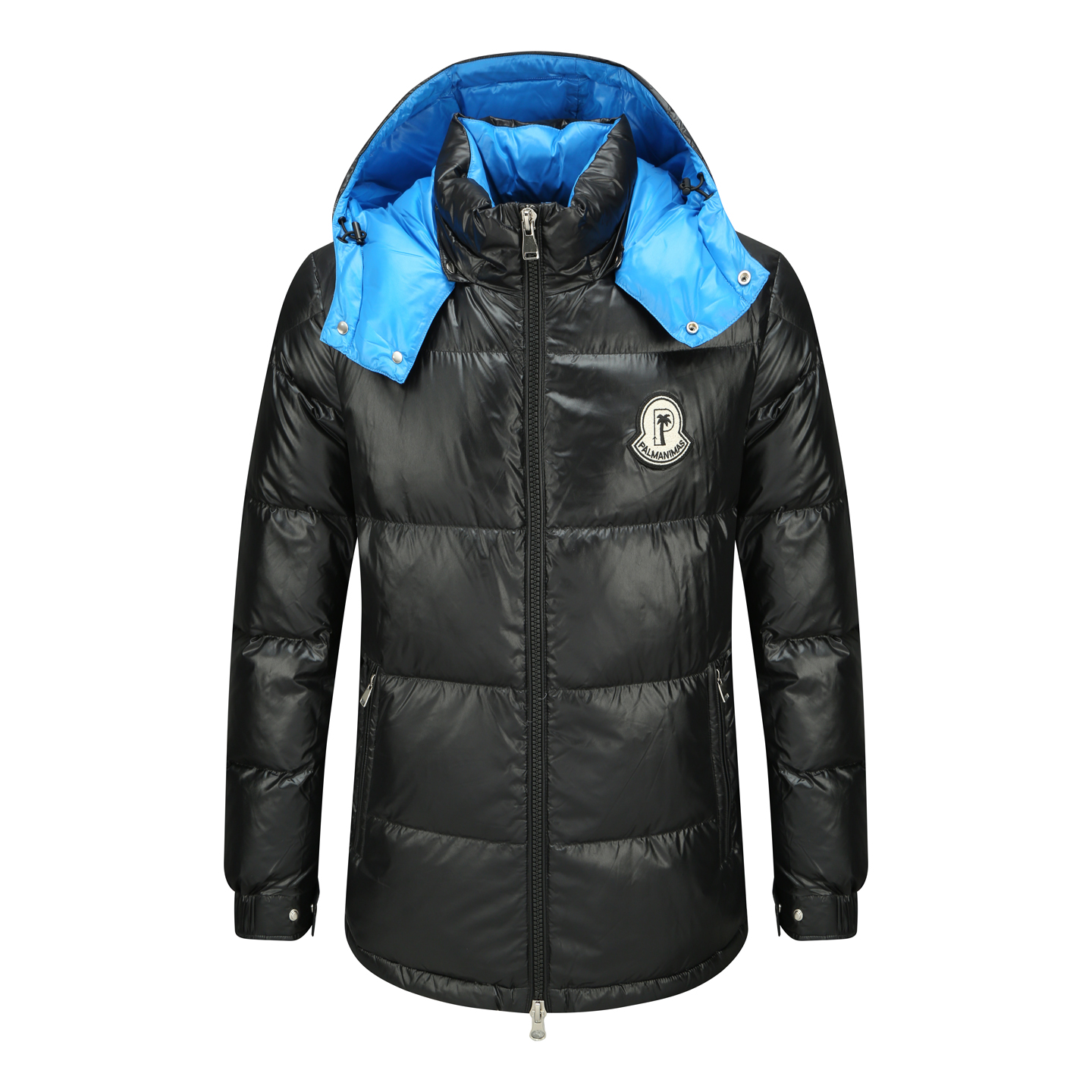 百搭黑色连帽白鸭绒厚羽绒服