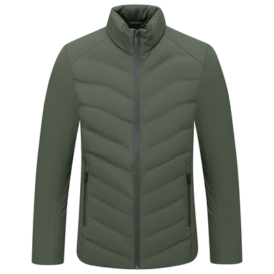 深绿色薄款立领白鸭绒羽绒服