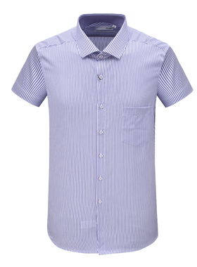 LS116芙L克S换季断码清仓夏季男士休闲紫色条纹全棉免烫短袖衬衫