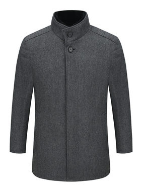 SF325圣断码清仓秋冬中年男灰色立领兔毛皮内胆羊毛羊绒毛呢大衣