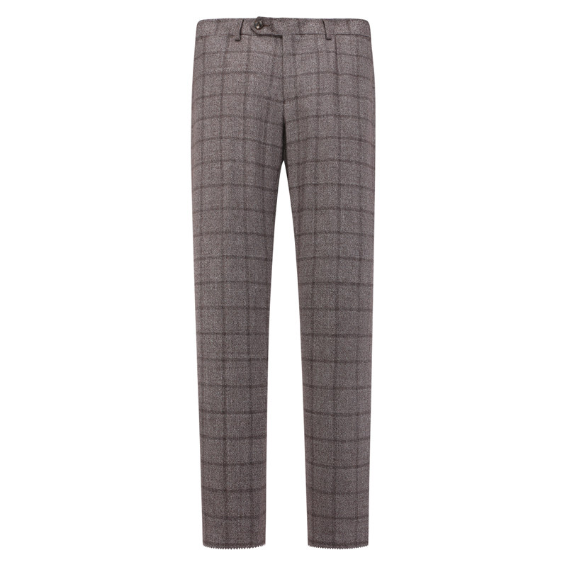 灰褐色格子商务休闲绵羊毛西裤