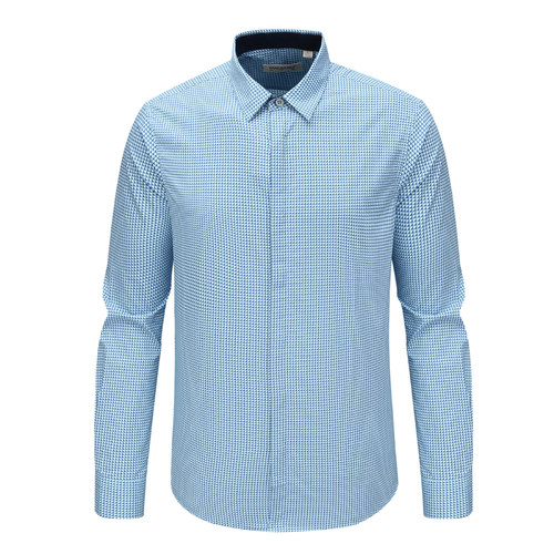 蓝白碎花全棉免烫长袖衬衫