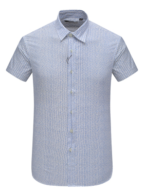 JD180爵S丹N换季断码清仓夏季男全棉蓝色碎花意大利面料短袖衬衫