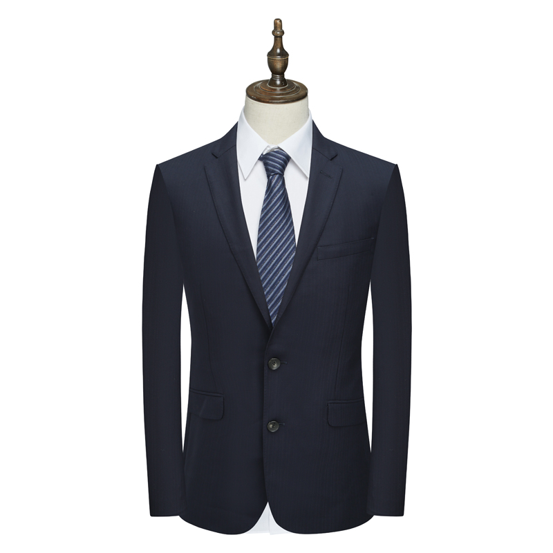 羊毛羊绒混纺深蓝色职业西服