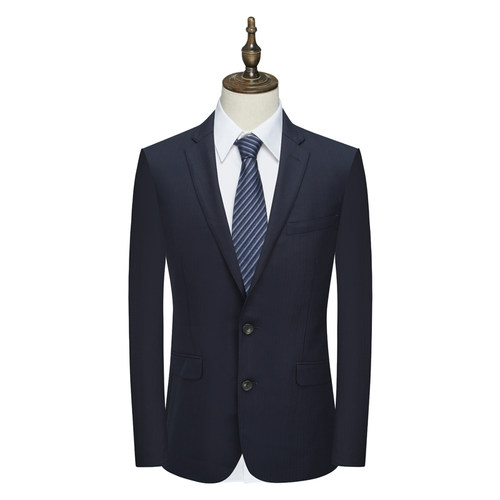 羊毛羊绒混纺深蓝色职业西服