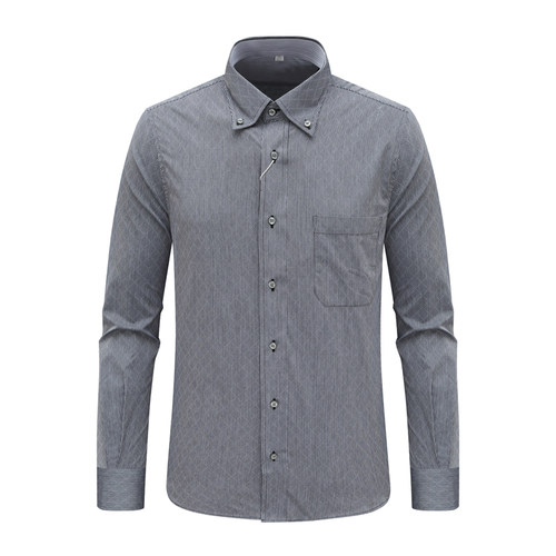 76.8％棉黑灰竖条纹长袖衬衫