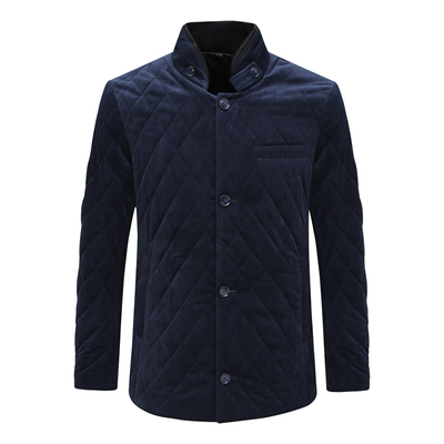 绒面深蓝色薄款棉衣立领秋冬