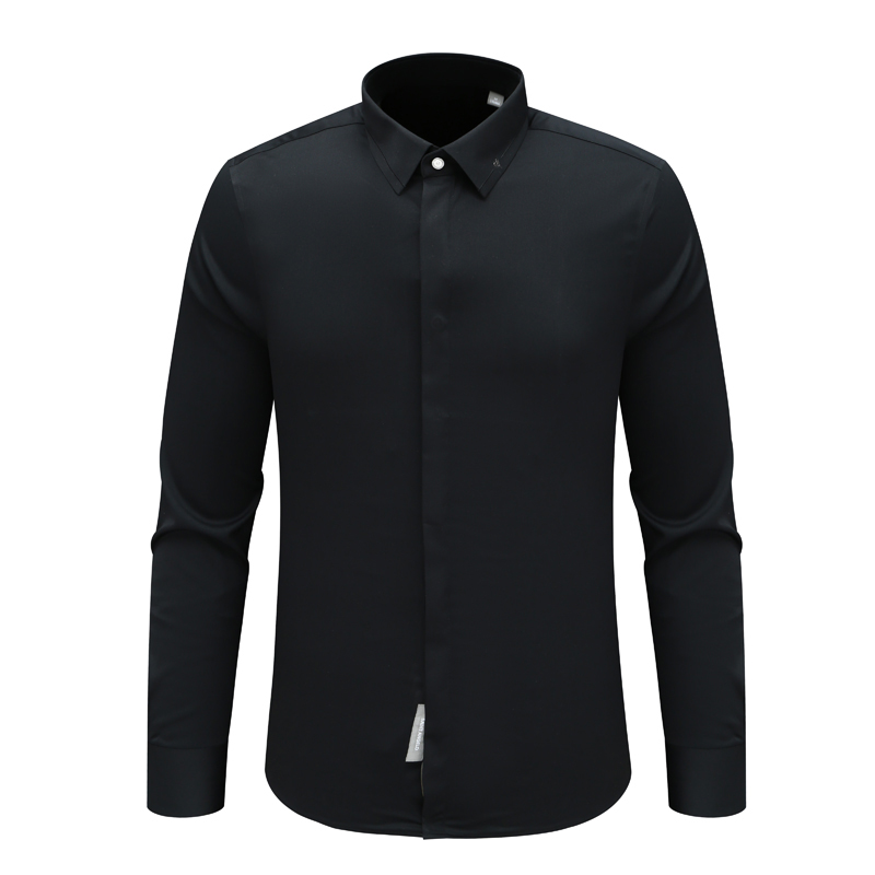黑色舒适弹力商务正装长袖衬衫
