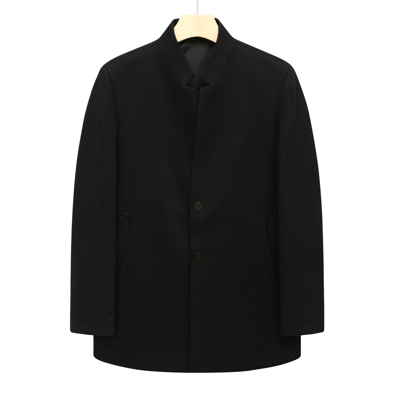 黑色立领毛呢大衣43.9％绵羊毛